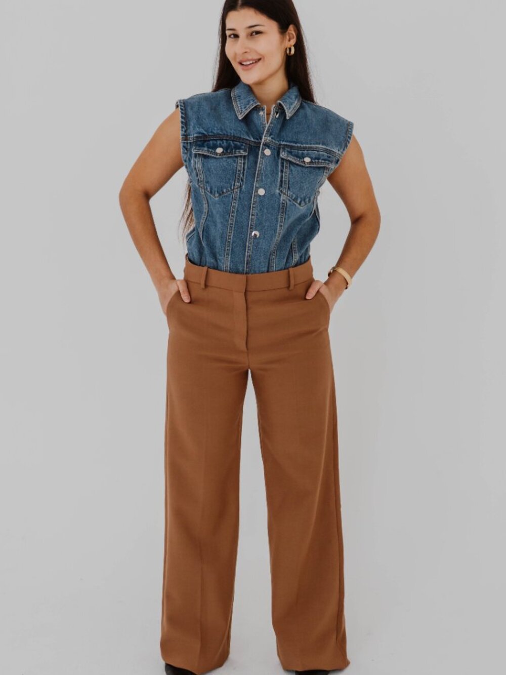 NWT STELLA MCCARTNEY STRAIGHT LEG WOOL-BLEND TROUSERS IN TOBACCO BROWN